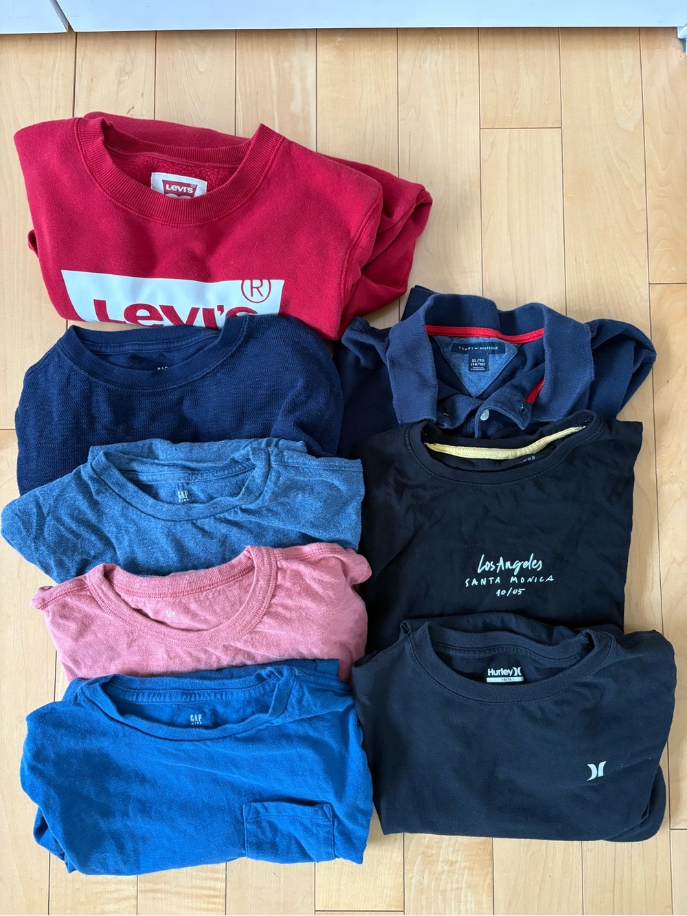Lot of 8 Boys’ Shirts L XL Gap Hurley Levi’s Tommy Hilfiger Long & Short Sleeved